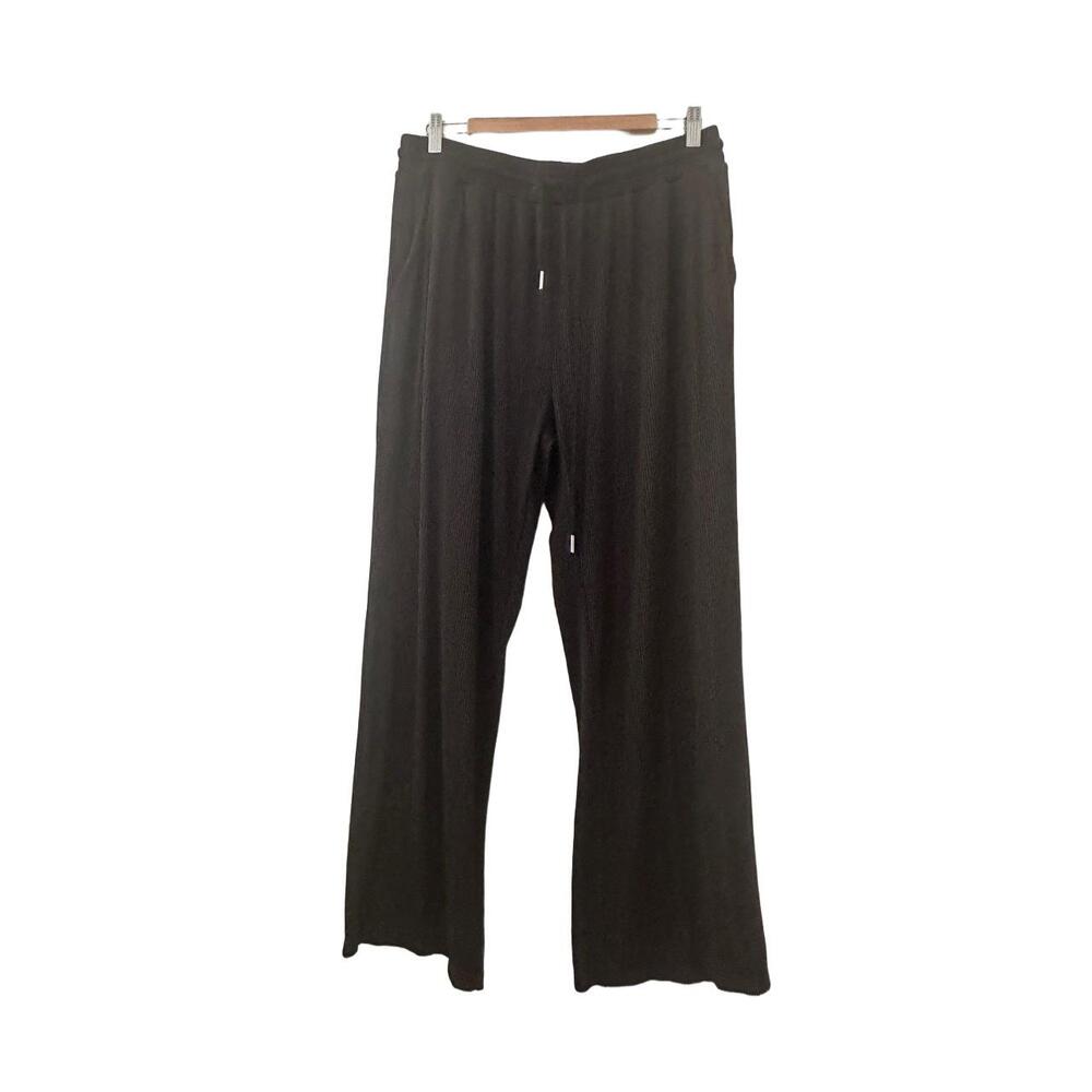 Coofandy Pants Womens Size XL Black Wideleg Ribbed Drawstring Waist Back Pockets - Picture 7 of 15